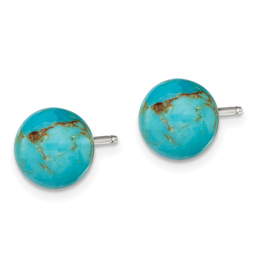 QE6416 Sterling Silver Rhod-pltd 8-8.5mm Button Turquoise Post Earrings