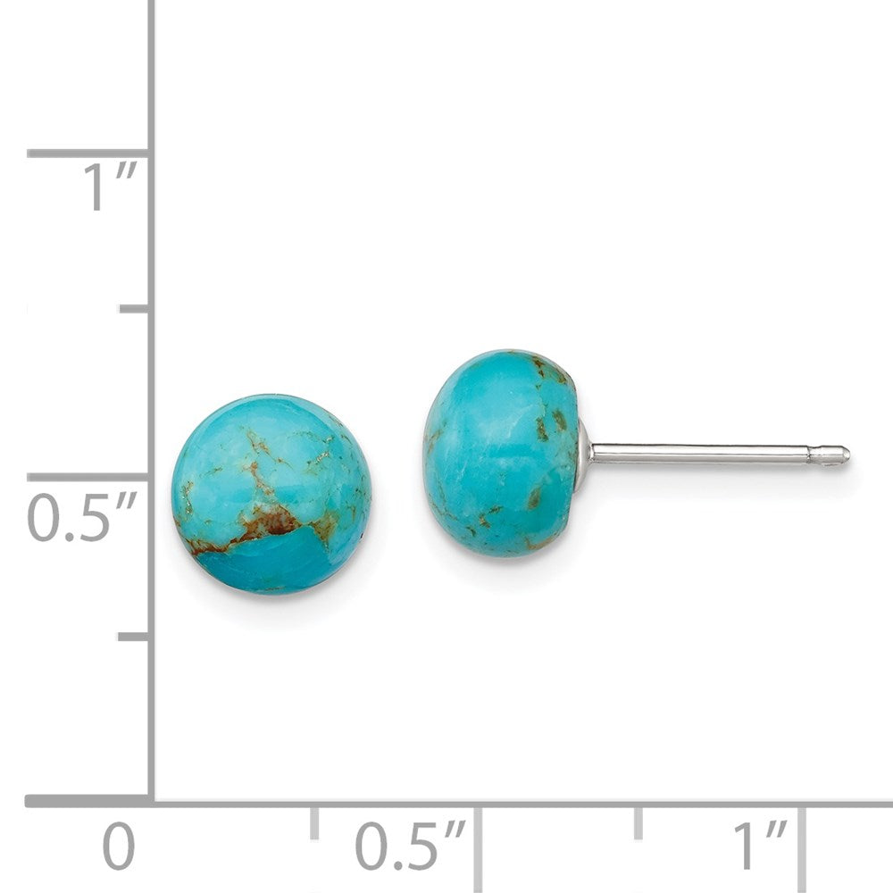 QE6416 Sterling Silver Rhod-pltd 8-8.5mm Button Turquoise Post Earrings