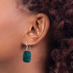 QE6418 Sterling Silver Polished Stabilized Chrysocolla Oval Dangle Earrings