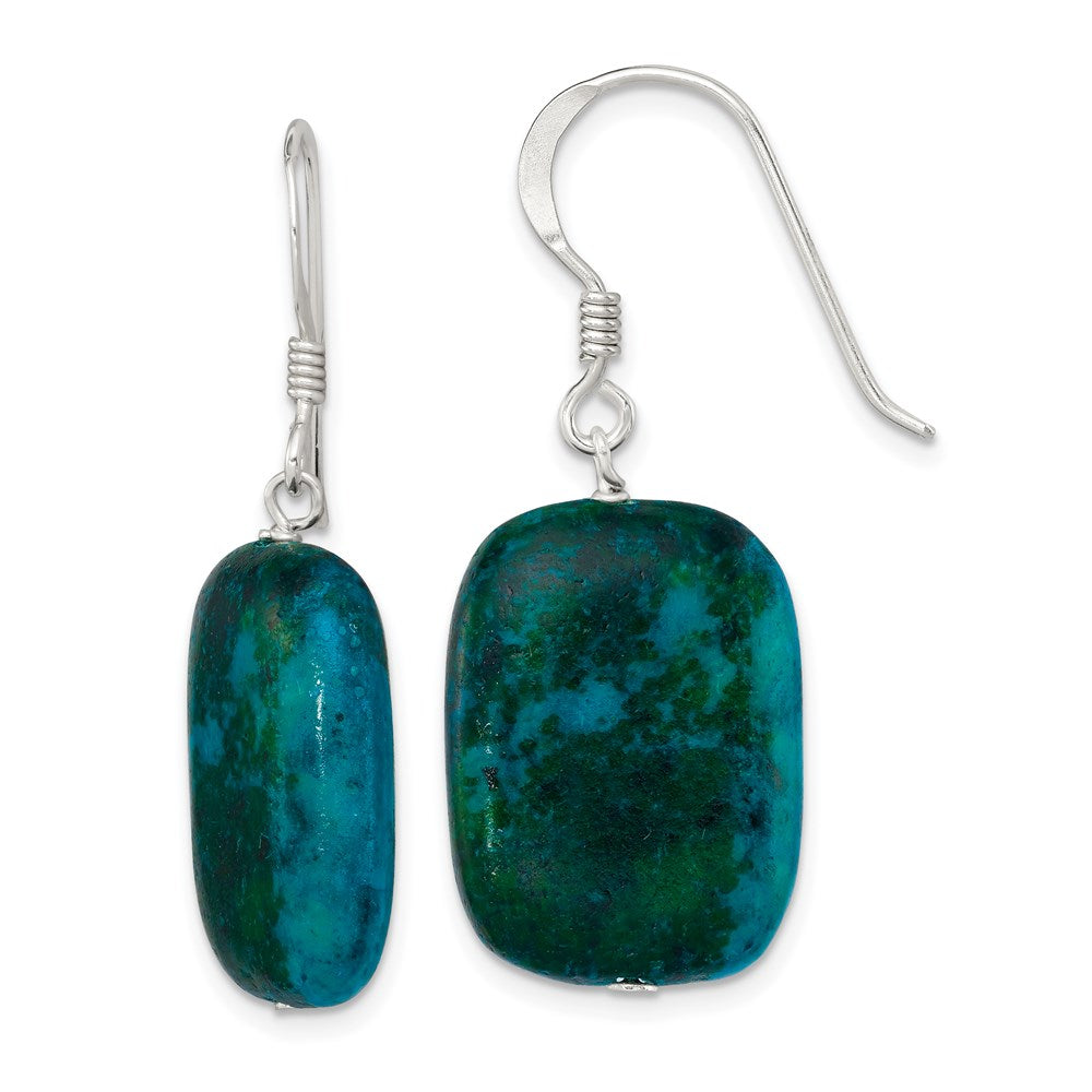 QE6418 Sterling Silver Polished Stabilized Chrysocolla Oval Dangle Earrings