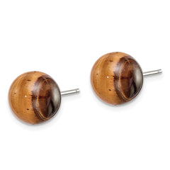 QE6434 Sterling Silver Rhod-pltd 10mm Tiger's Eye Button Post Earrings