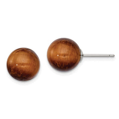 QE6435 Sterling Silver Rhod-pltd 10mm Tiger's Eye Round Post Earrings