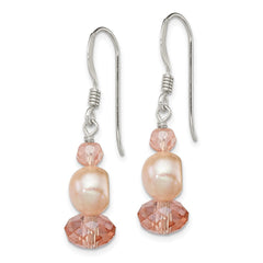 QE6443 Sterling Silver Polished Peach Crystal & Pink FWC Pearl Dangle Earrings