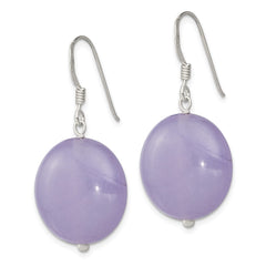 QE6451 Sterling Silver Polished Lavender Jade Circle Dangle Earrings