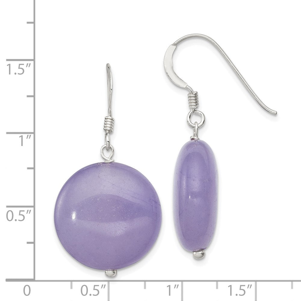 QE6451 Sterling Silver Polished Lavender Jade Circle Dangle Earrings