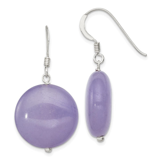 QE6451 Sterling Silver Polished Lavender Jade Circle Dangle Earrings