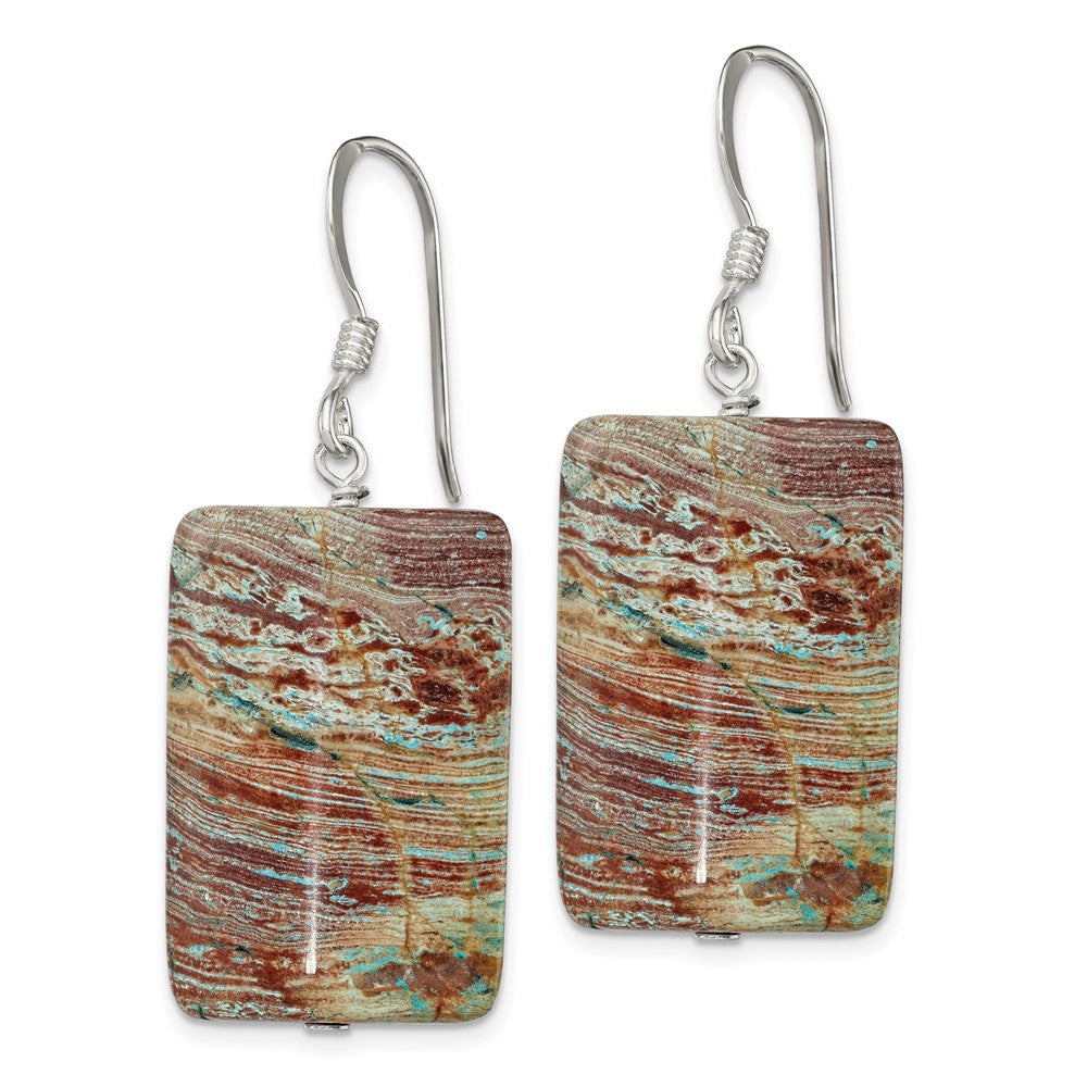QE6467 Sterling Silver Polished Rectangular Jasper Dangle Earrings