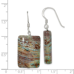 QE6467 Sterling Silver Polished Rectangular Jasper Dangle Earrings