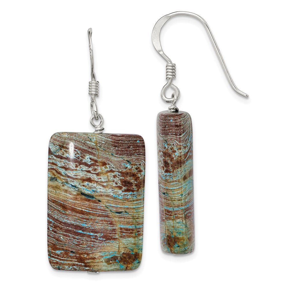 QE6467 Sterling Silver Polished Rectangular Jasper Dangle Earrings