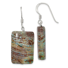 QE6467 Sterling Silver Polished Rectangular Jasper Dangle Earrings
