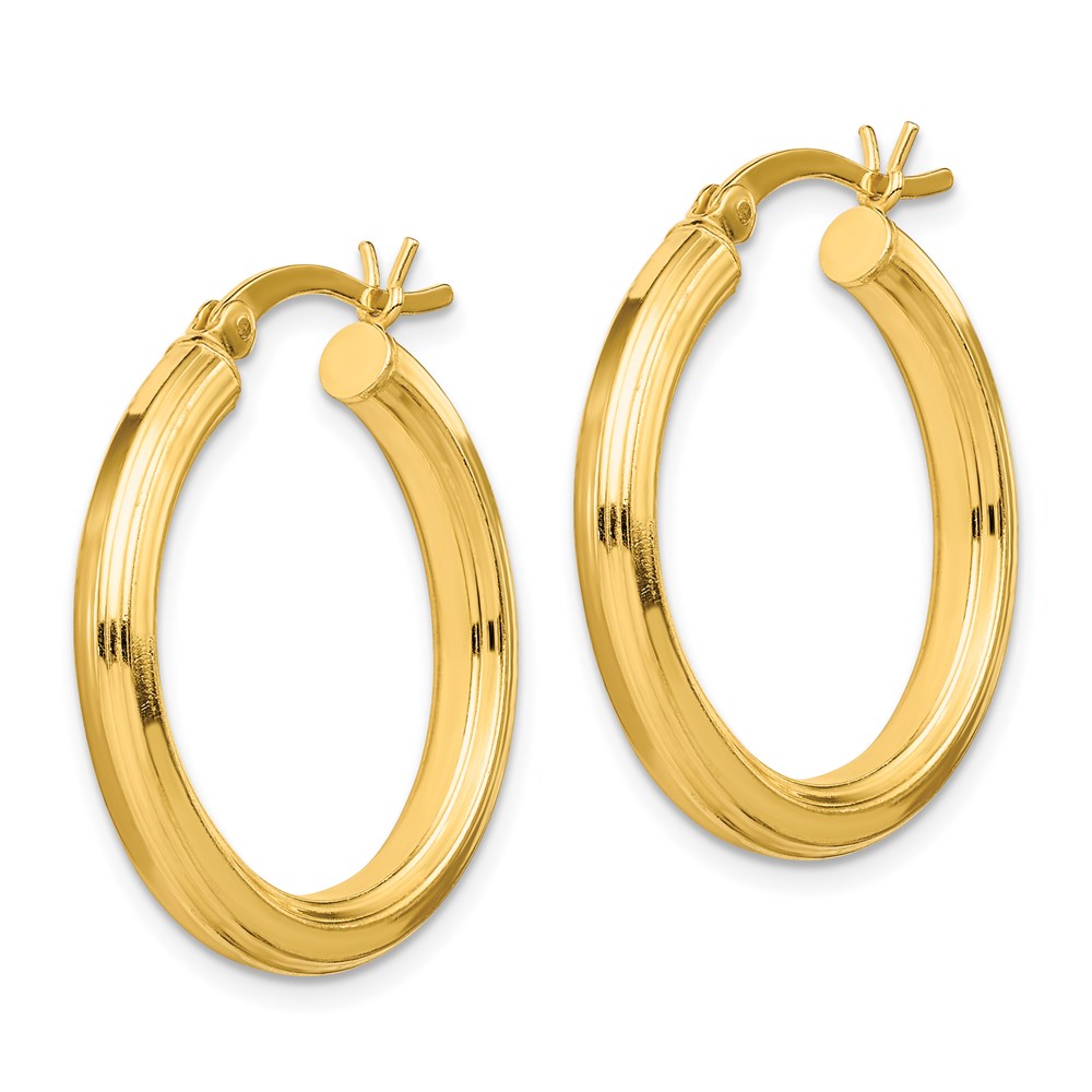 QE6488 Sterling Silver Gold-flashed 3x25mm Grooved Hoop Earrings