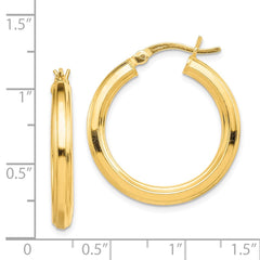 QE6488 Sterling Silver Gold-flashed 3x25mm Grooved Hoop Earrings