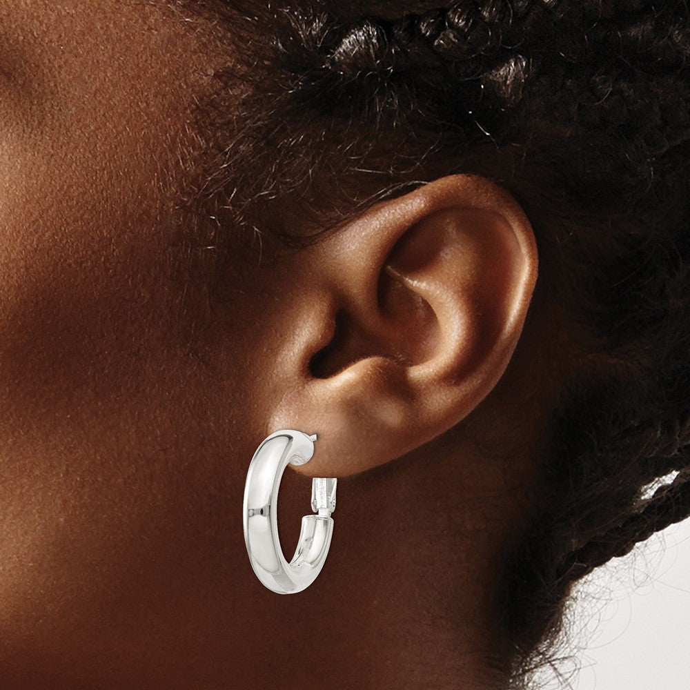 QE6496 Sterling Silver 2.5x25mm Polished Hoop Earrings