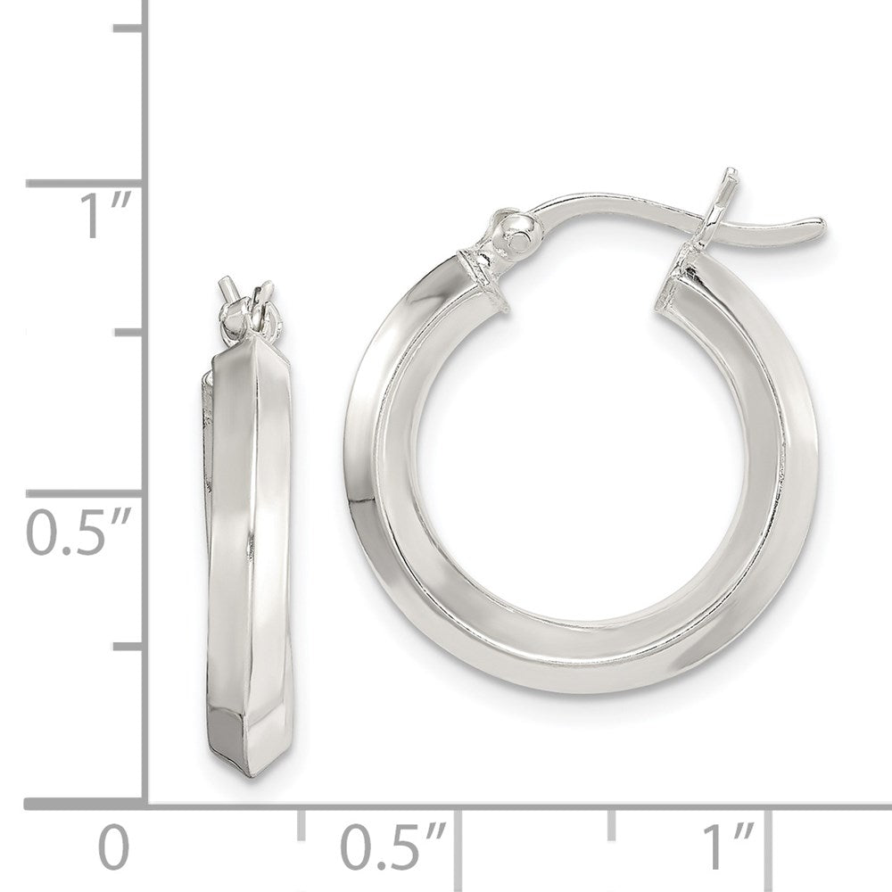 QE6501 Sterling Silver Polished 3x20mm Knife Edge Round Hoop Earrings