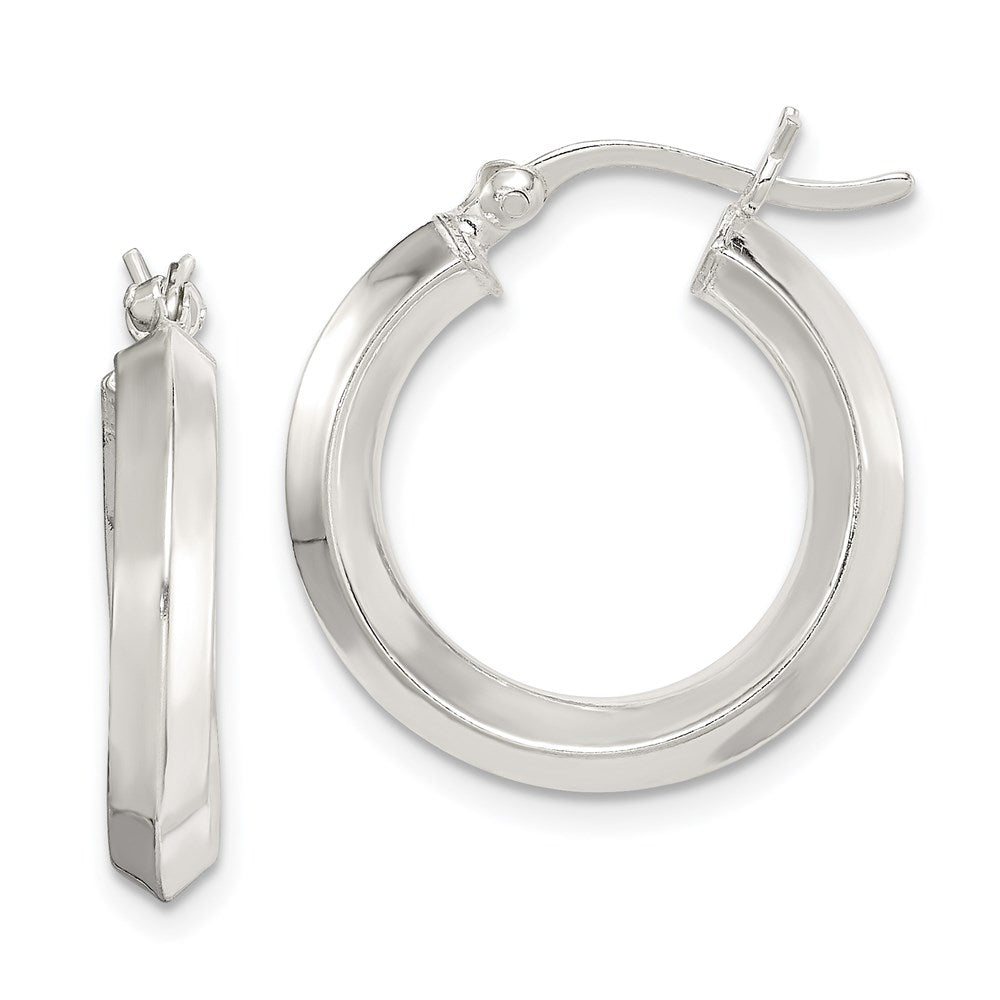 QE6501 Sterling Silver Polished 3x20mm Knife Edge Round Hoop Earrings