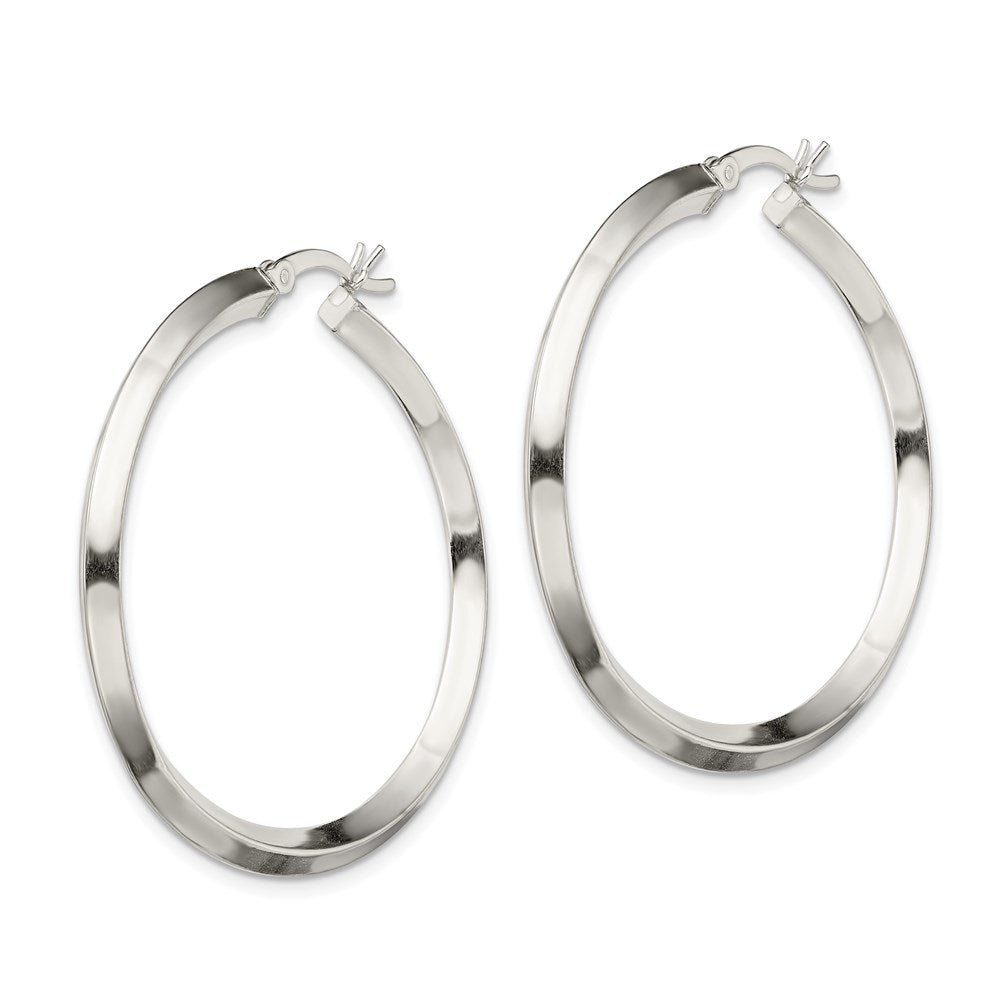 QE6502 Sterling Silver Polished 3x40mm Knife Edge Round Hoop Earrings