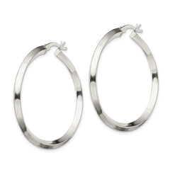 QE6502 Sterling Silver Polished 3x40mm Knife Edge Round Hoop Earrings