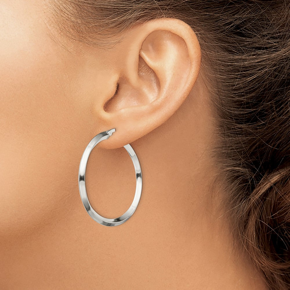 QE6502 Sterling Silver Polished 3x40mm Knife Edge Round Hoop Earrings