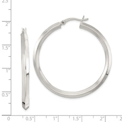 QE6502 Sterling Silver Polished 3x40mm Knife Edge Round Hoop Earrings