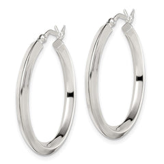 QE6504 Sterling Silver Polished 3x30mm Knife Edge Round Hoop Earrings