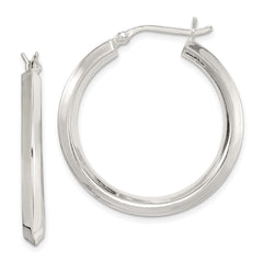 QE6504 Sterling Silver Polished 3x30mm Knife Edge Round Hoop Earrings