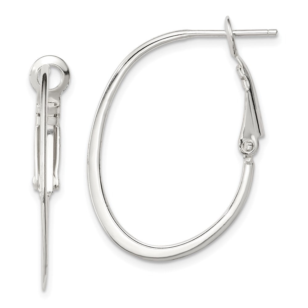 QE6602 Sterling Silver Rhodium-plated 1.5mm Oval Omega Back Hoop Earrings