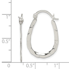 QE6621 Sterling Silver Polished & Hammered Oval Hoop Earrings