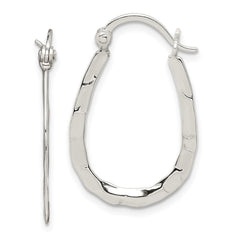QE6621 Sterling Silver Polished & Hammered Oval Hoop Earrings