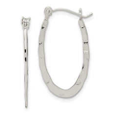 QE6622 Sterling Silver Polished & Hammered Oval Hoop Earrings