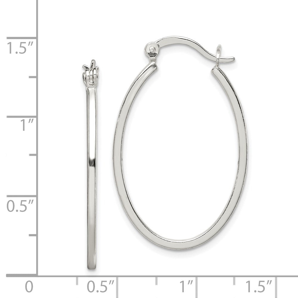 QE6624 Sterling Silver Polished 1.5mm Square Tube Oval Hoop Earrings