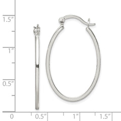 QE6624 Sterling Silver Polished 1.5mm Square Tube Oval Hoop Earrings