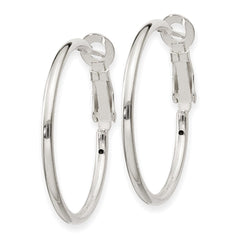 QE6633 Sterling Silver Polished 2x30mm Omega Back Round Hoop Earrings