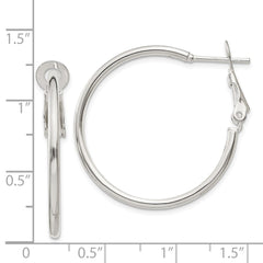 QE6633 Sterling Silver Polished 2x30mm Omega Back Round Hoop Earrings