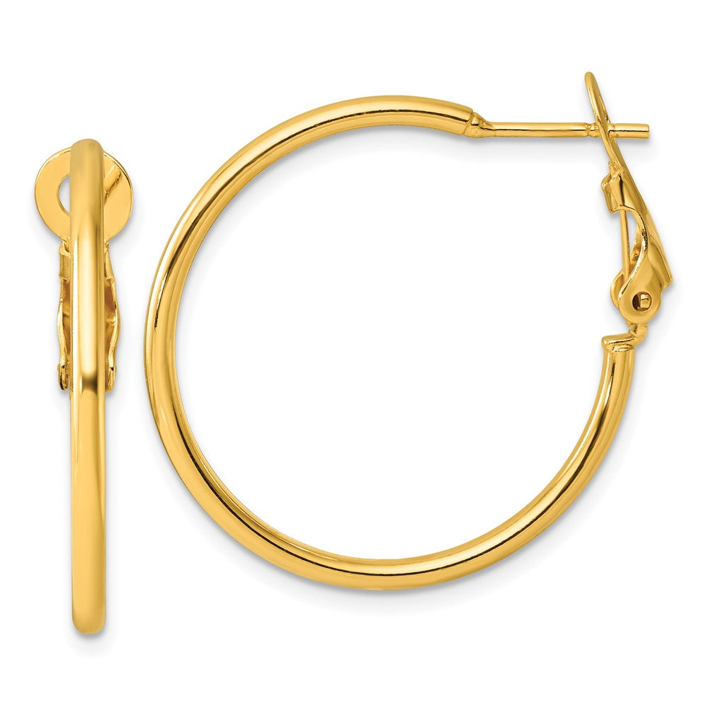 QE6633GP Sterling Silver Gold-tone Polished 2mm Omega Back Round Hoop Earrings