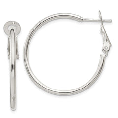 QE6633 Sterling Silver Polished 2x30mm Omega Back Round Hoop Earrings