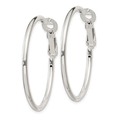 QE6634 Sterling Silver Polished 2x35mm Omega Back Round Hoop Earrings