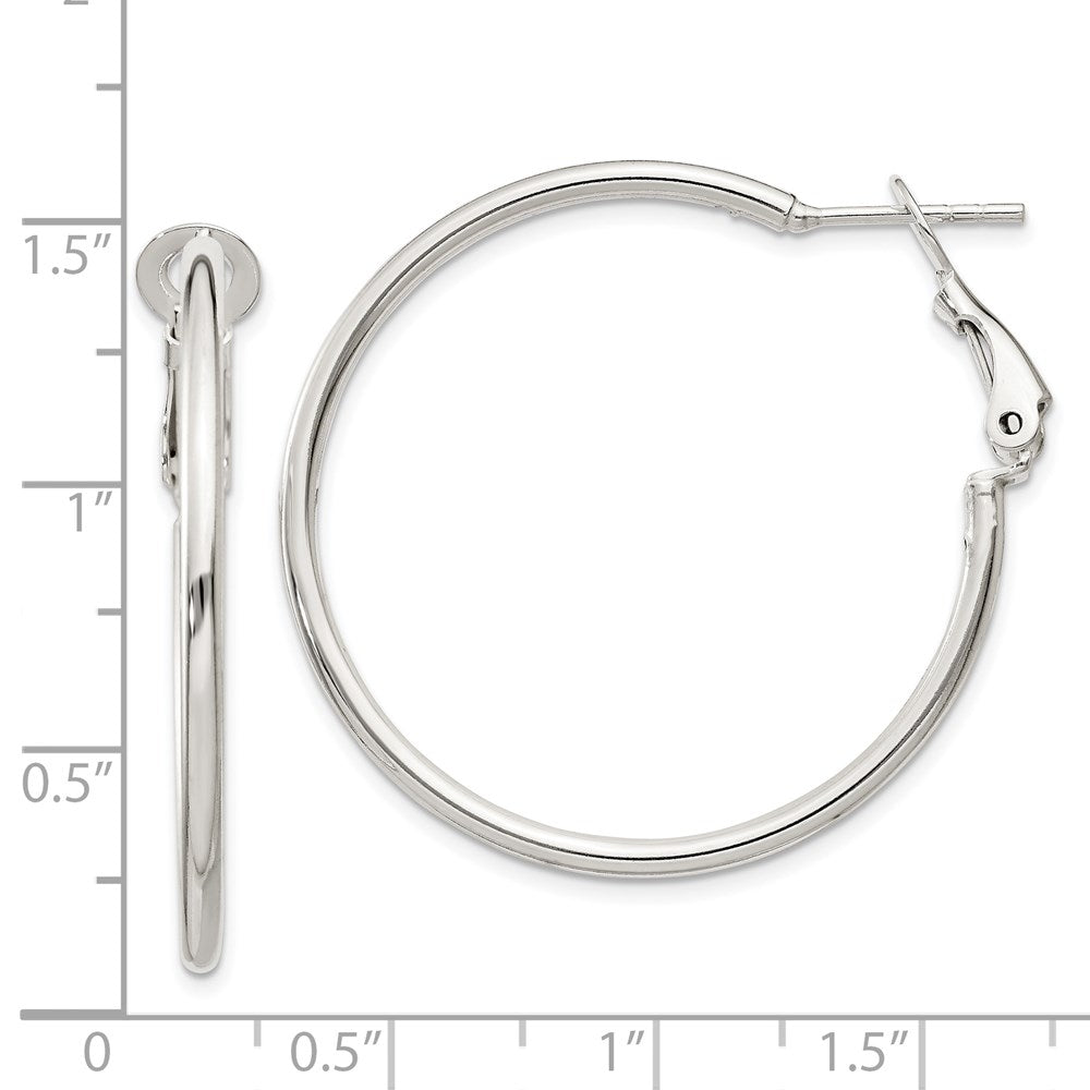 QE6634 Sterling Silver Polished 2x35mm Omega Back Round Hoop Earrings