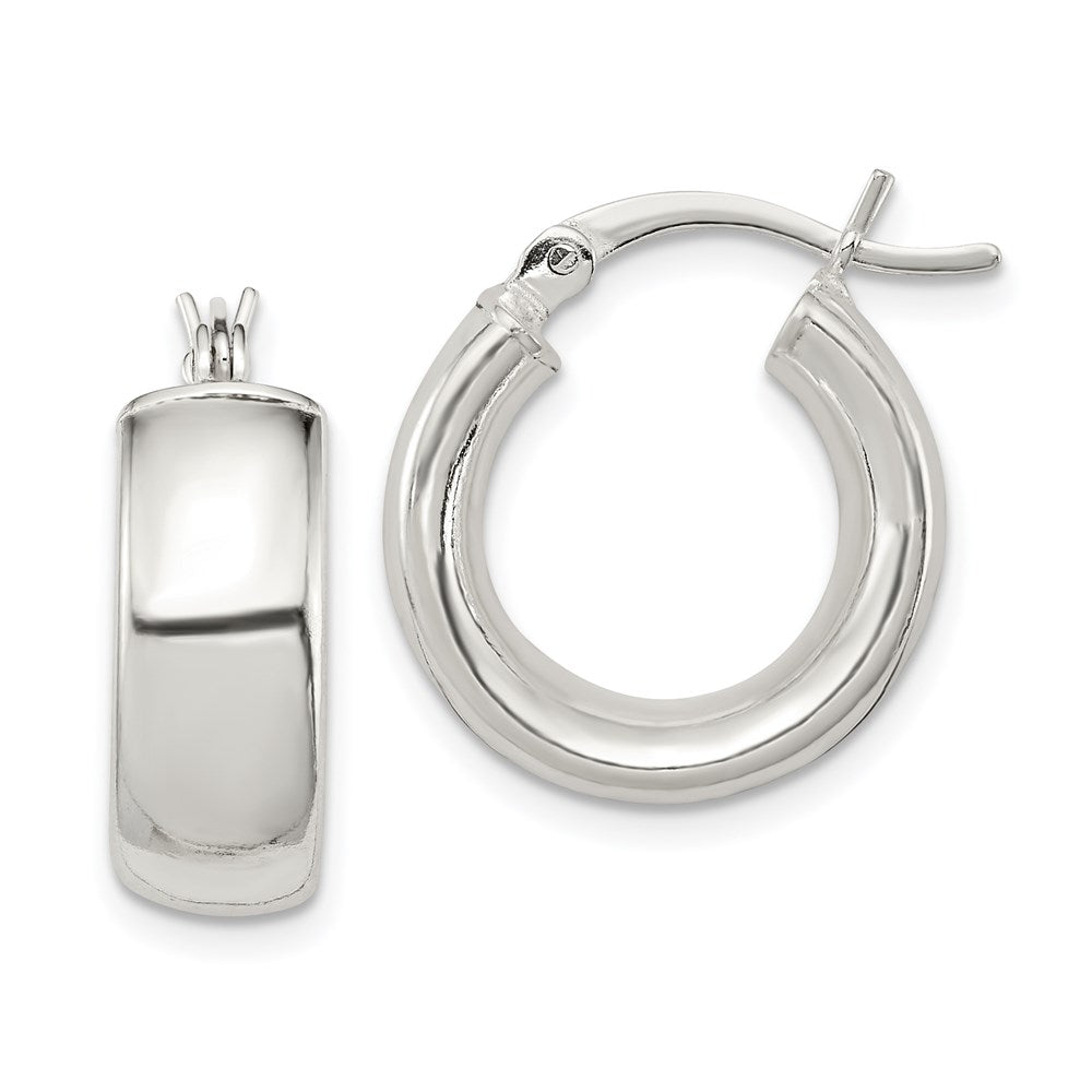 QE6635 Sterling Silver Polished 6mm Round Hoop Earrings