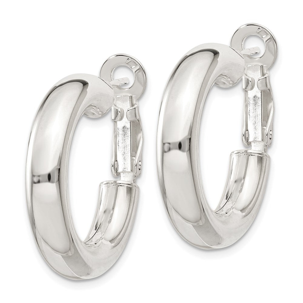 QE6636 Sterling Silver 5x25mm Omega Back Hoop Earrings