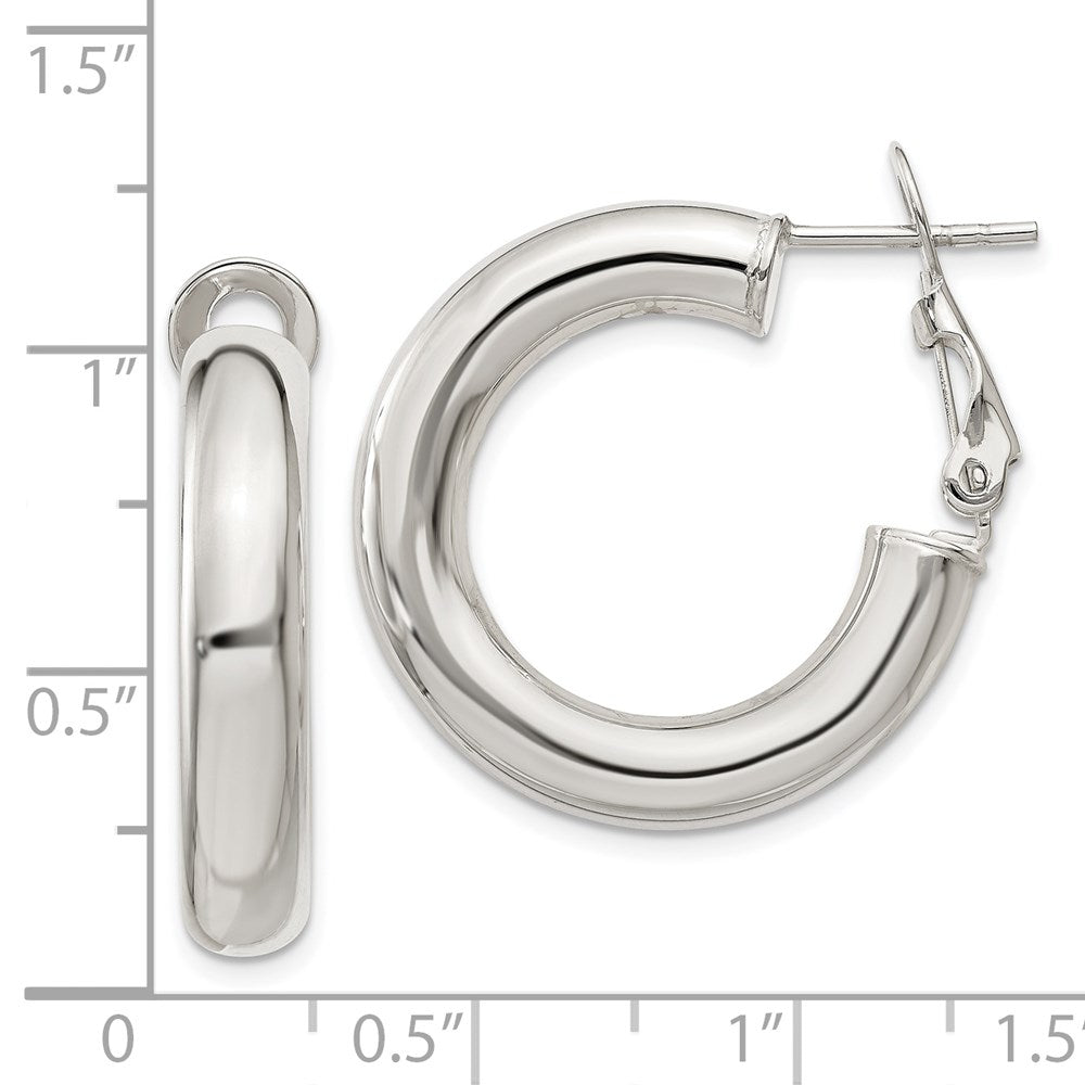 QE6636 Sterling Silver 5x25mm Omega Back Hoop Earrings