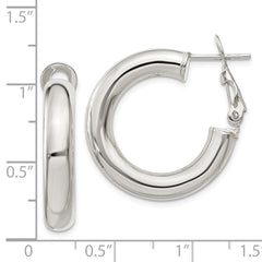 QE6636 Sterling Silver 5x25mm Omega Back Hoop Earrings