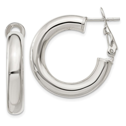QE6636 Sterling Silver 5x25mm Omega Back Hoop Earrings