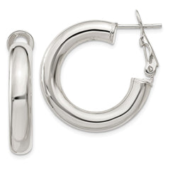 QE6636 Sterling Silver 5x25mm Omega Back Hoop Earrings