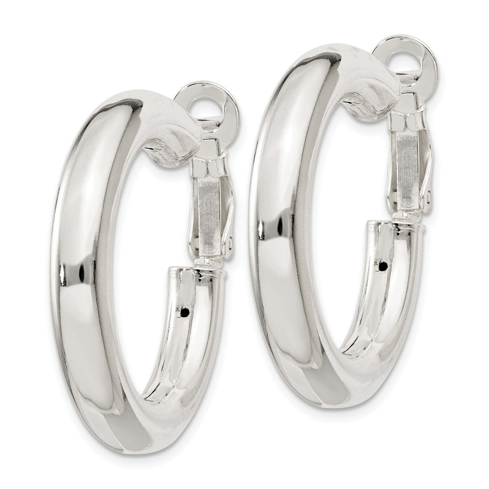 QE6637 Sterling Silver 5x30mm Omega Back Hoop Earrings