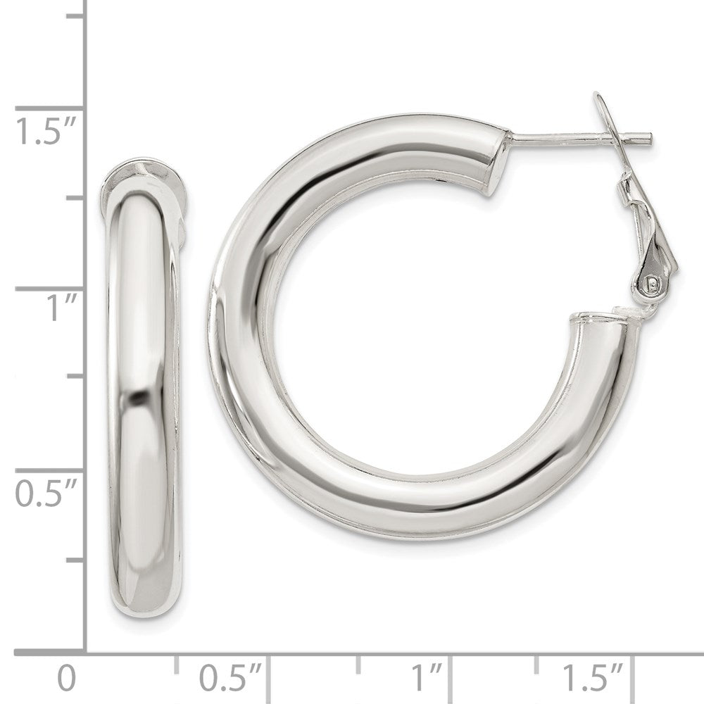 QE6637 Sterling Silver 5x30mm Omega Back Hoop Earrings