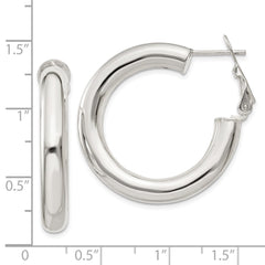 QE6637 Sterling Silver 5x30mm Omega Back Hoop Earrings
