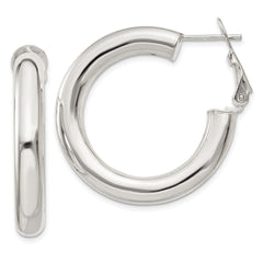 QE6637 Sterling Silver 5x30mm Omega Back Hoop Earrings