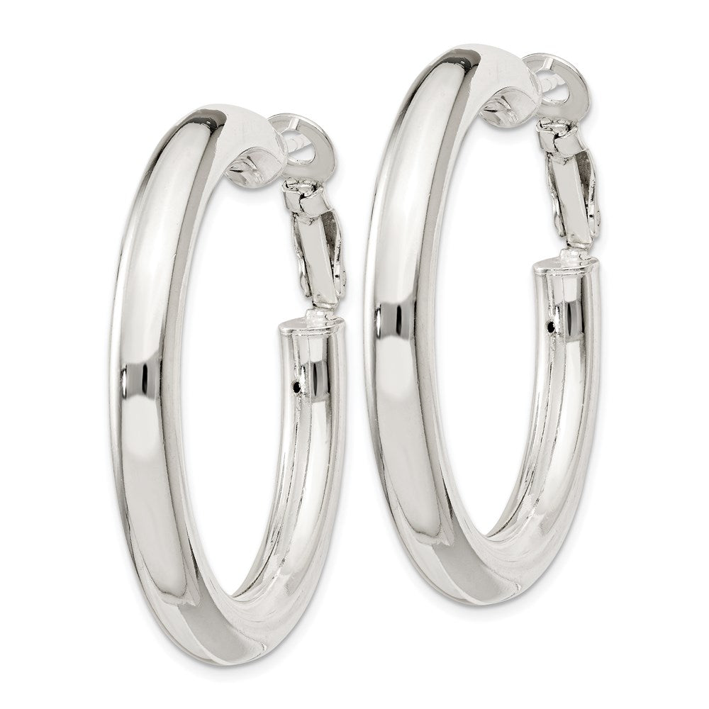 QE6638 Sterling Silver 5x40mm Omega Back Hoop Earrings