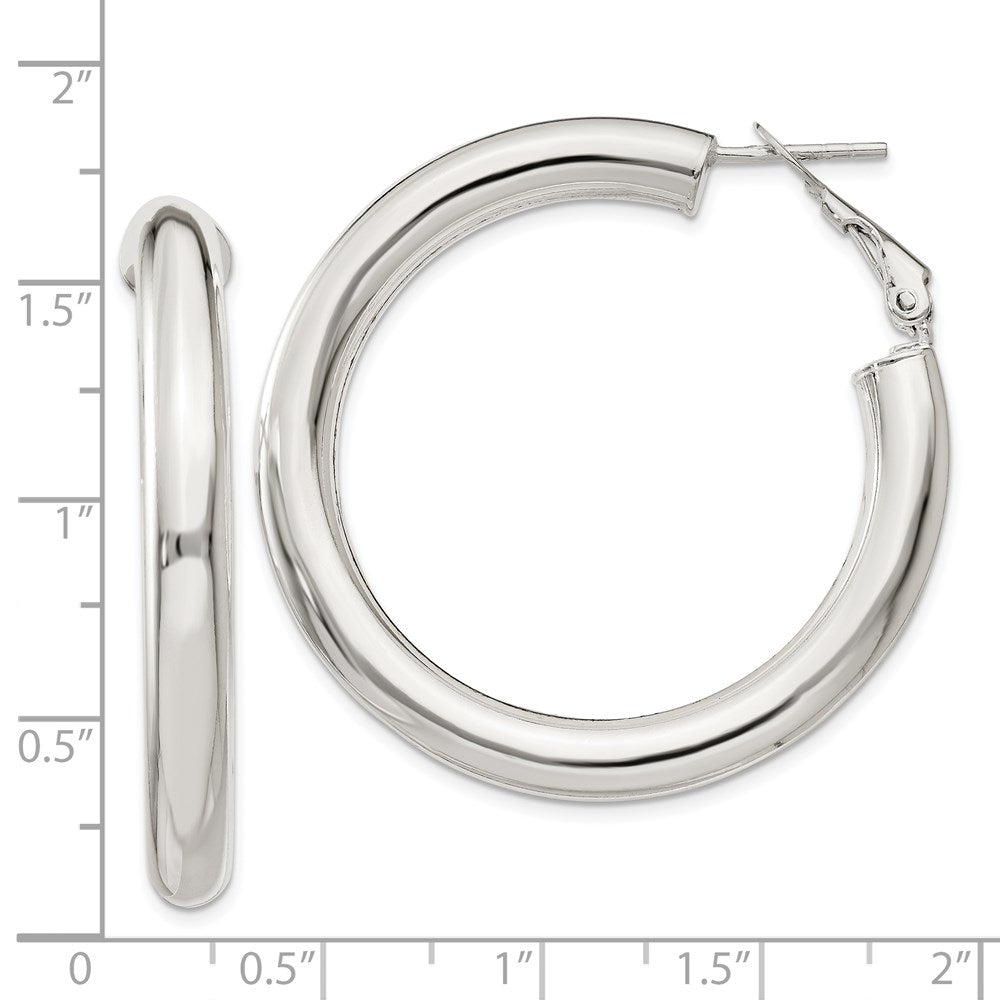 QE6638 Sterling Silver 5x40mm Omega Back Hoop Earrings