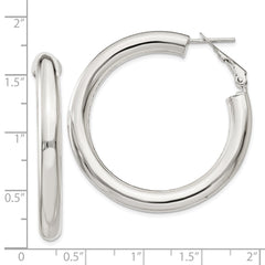 QE6638 Sterling Silver 5x40mm Omega Back Hoop Earrings